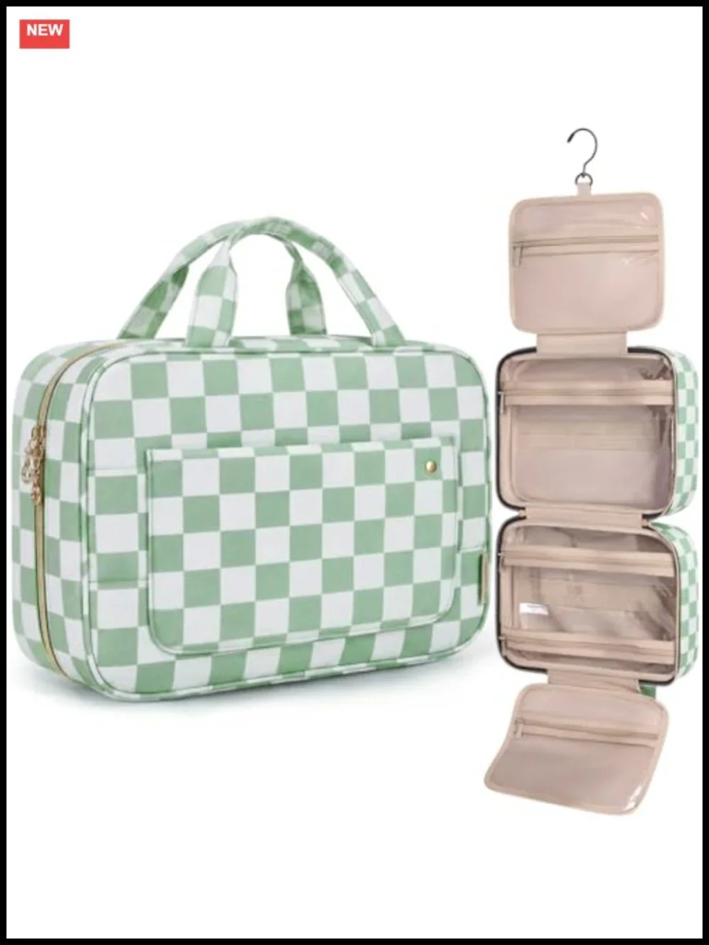 Hanging Toiletry Bag with Makeup Organizer, Water Resistant Polyester Travel